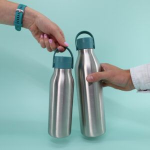 1l and 500ml aquamarine green reusable stainless steel water bottles