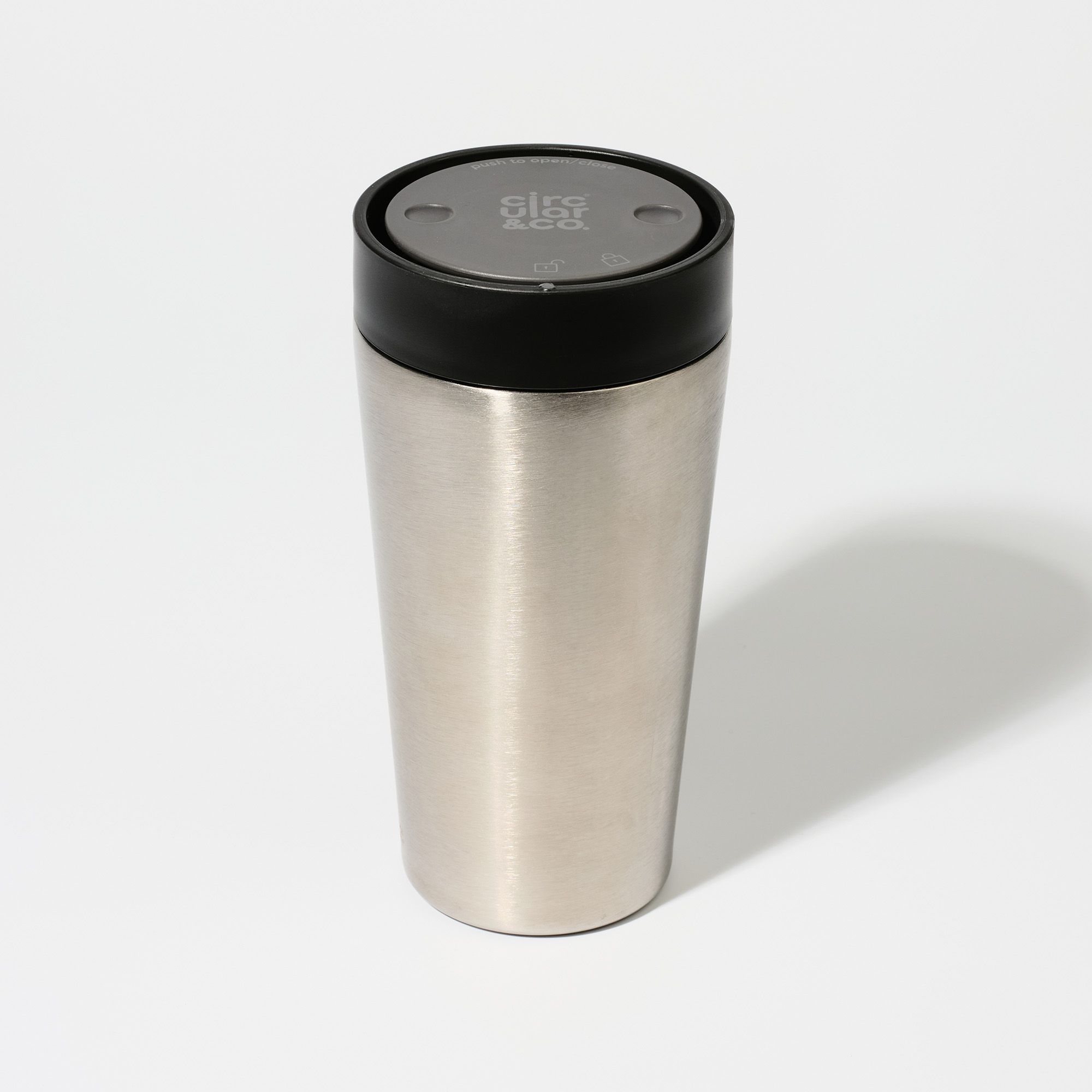 Circular&Co Website_ Stainless Steel_Reusable Cup_ Uncoated Ink_12oz Circular&Co Reusable Travel Mug Coffee Cup Uncoated Stainless Steel Ink Black 12oz
