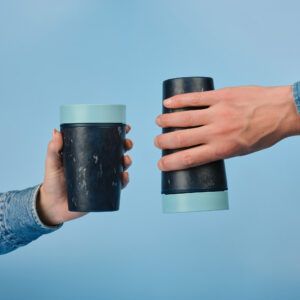 Circular&Co Reusable Coffee Cup Made From Fabric Waste Stonewash Blue Leakproof